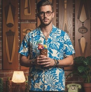 Vtg 90s Made in Hawaii Hawaiian Shirt Large Flower Print Tiki Kitsch MCM Y2K Dad